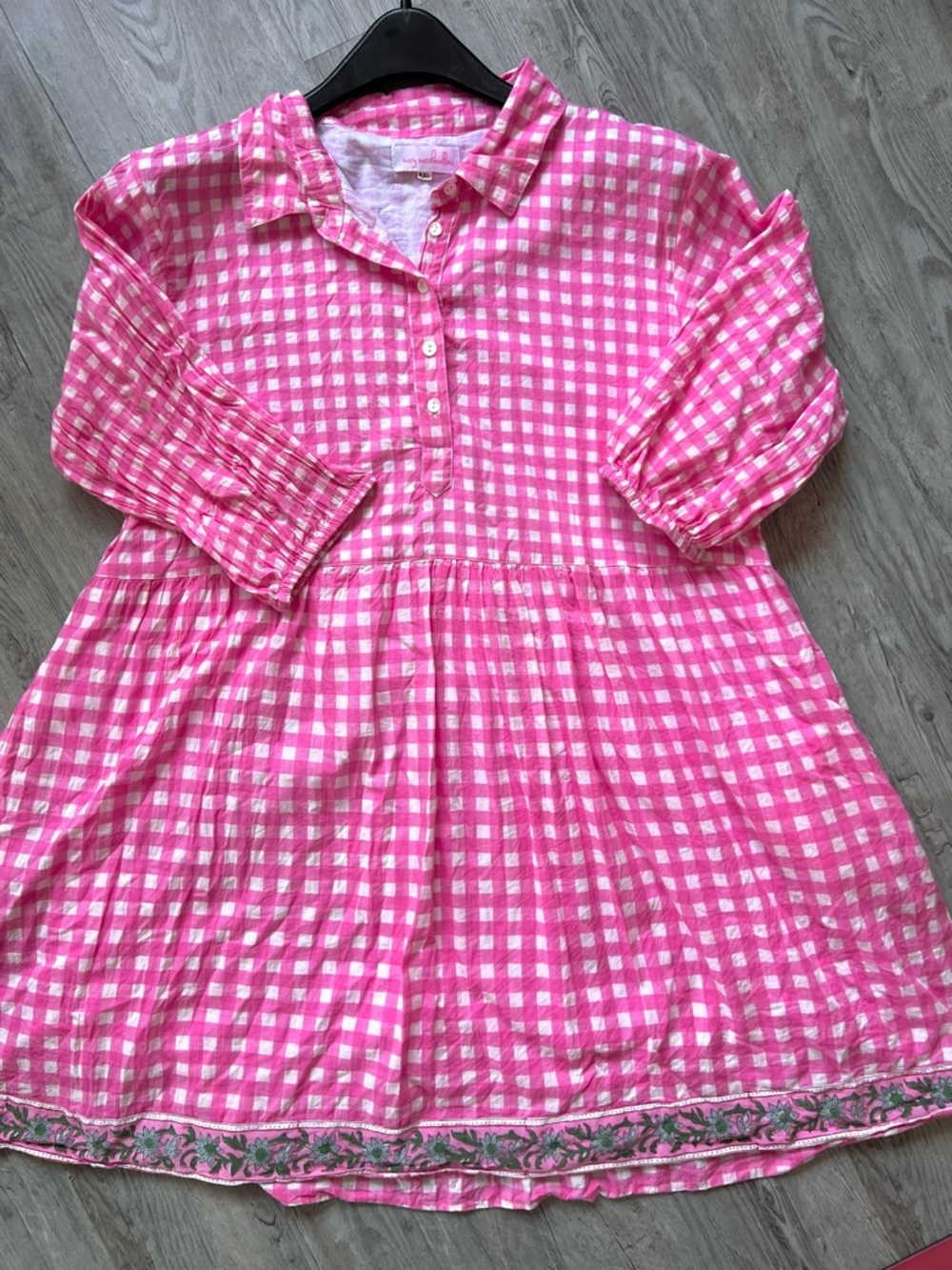 Mary Marshmellow Pink Gingham Button-Front Tunic Dress